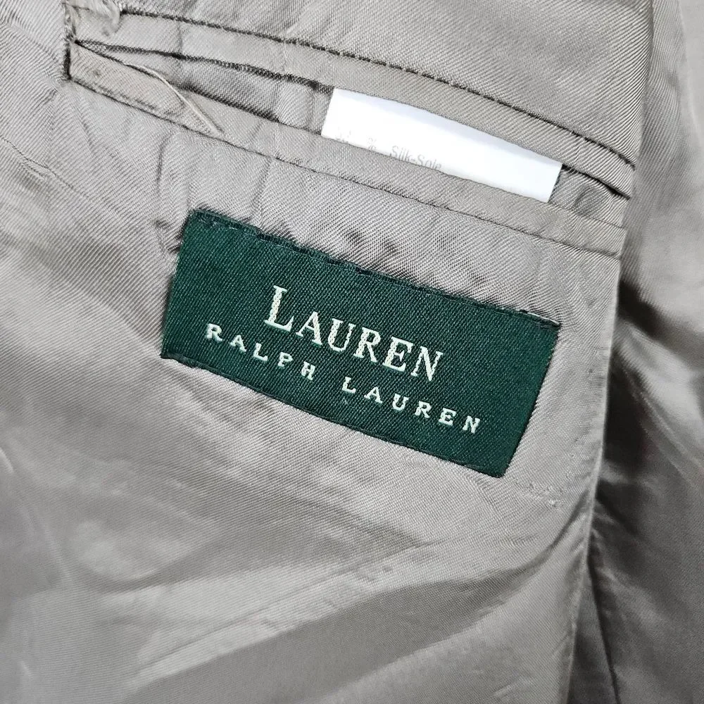 Lauren Ralph Lauren Men's Blazer Size 42L Beige Houndstooth Windowpane Silk/Wool